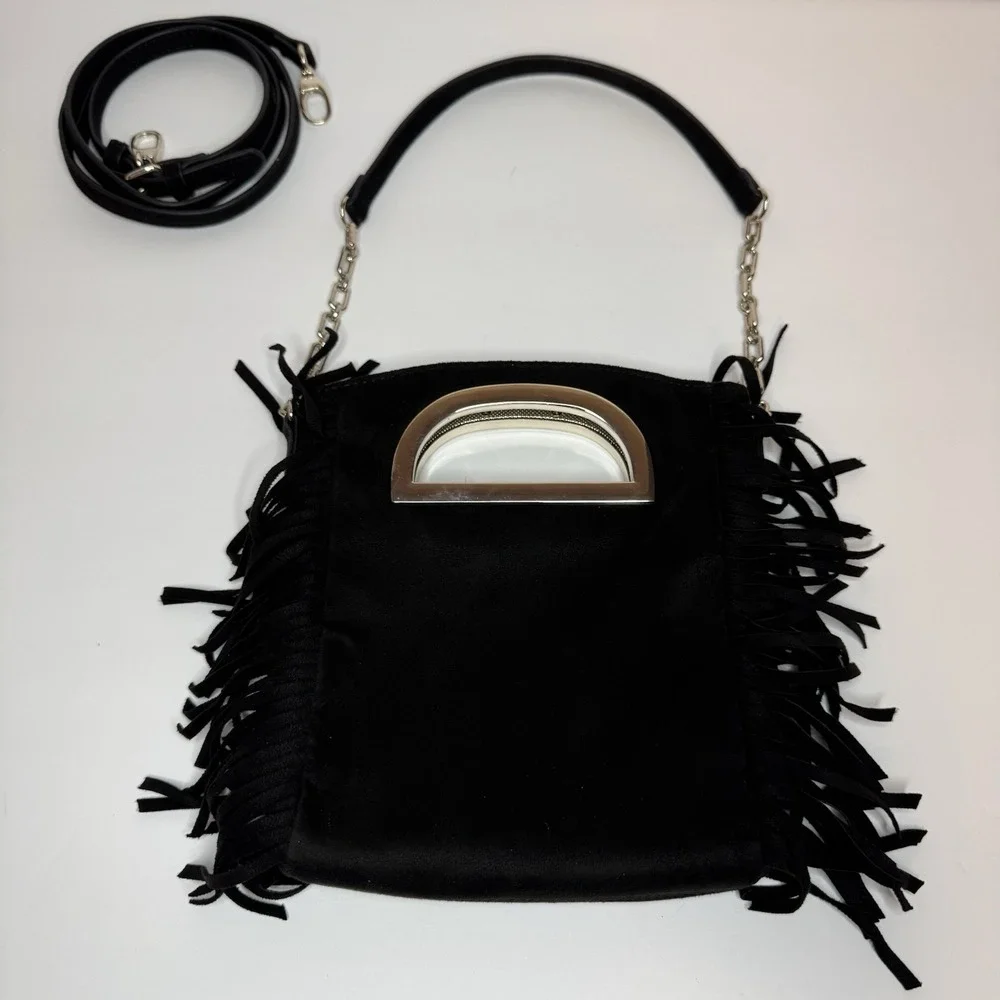 White House Black Market Black Satchel Crossbody Bag Tassel Womens‎
